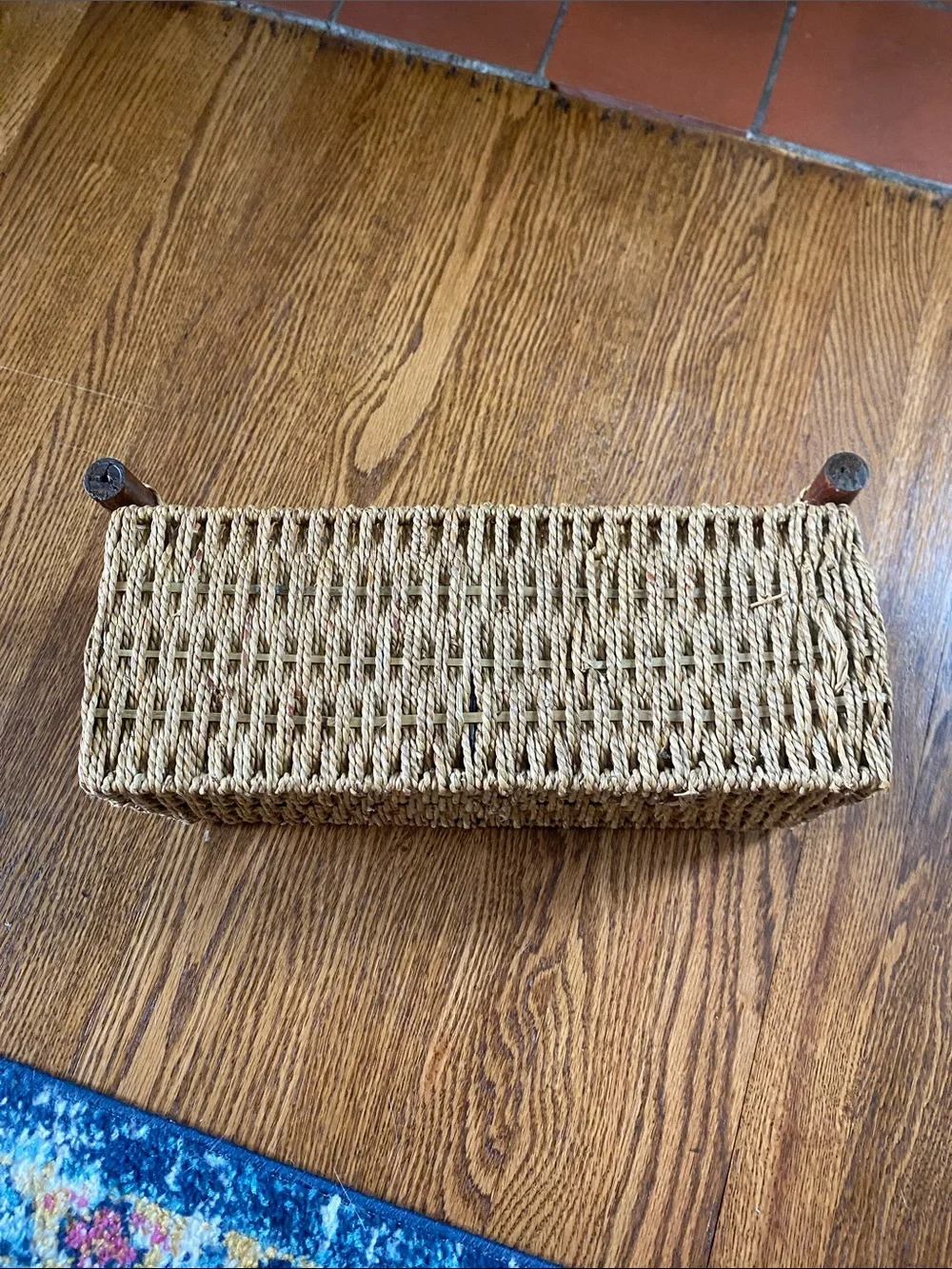 Handwoven Seagrass and Wood Handle Storage Basket